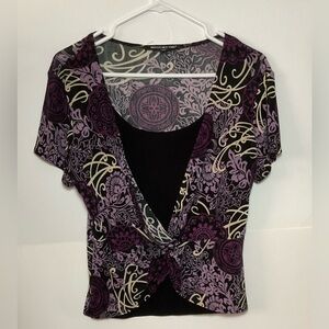 Briggs New York Short Sleeve Blouse Purple Tan and Black Size PL Petite
